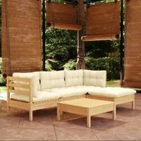 Set Divani da Giardino 5 pz con Cuscini Crema Massello di Pino 3096352