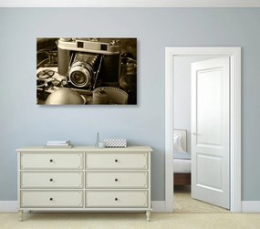 Quadro su tela – Fotocamera antica in seppia