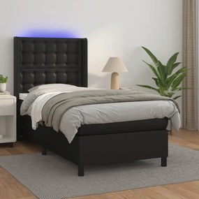 Giroletto A Molle Con Materasso E Led Nero 80x200 Cm Similpelle /