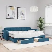 Divano Letto Estraibile con Cassetti Blu 80x200 cm in Velluto 3196993