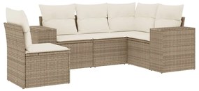 Set divano da giardino 5 pz con cuscini beige in polyrattan