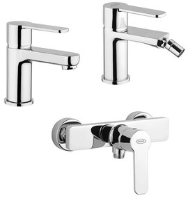 Set miscelatori lavabo + bidet + esterno doccia Jacuzzi | rubinetteria Eolo ottone cromato per piletta click clack