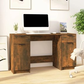 Scrivania Con Mobile Laterale Rovere Fumo İn Legno Multistrato /