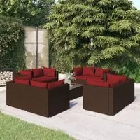 Set Divani da Giardino 9 pz con Cuscini in Polyrattan Marrone 3101563