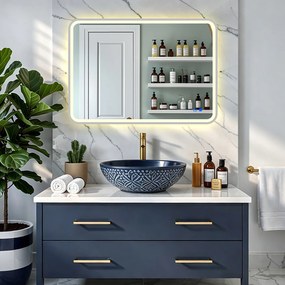 Specchio LED arrotondato con retroilluminazione - 80x60/100x70/120x70 cm con cornice in alluminio argentato