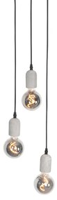 Lampada a sospensione industriale nera con cemento rotondo 3 luci - Pedra