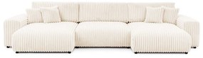Divano angolare color crema allungabile/con contenitore (a U) rivestito in velluto a coste Sarina – Ropez