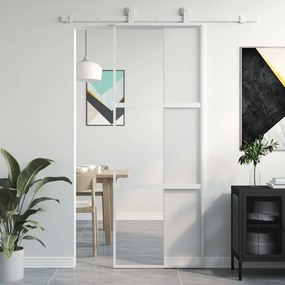 Porta Scorrevole Bianca 76x205 Cm Vetro Temperato E Alluminio /