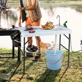 Costway Tavolo lavello da campeggio portatile, Tavolo pieghevole per pulire pesce con griglia ugello spruzzatore