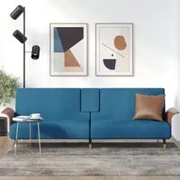 Divano Letto con Portabicchieri in Velluto Blu 351849