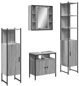 Set mobili da bagno 4 pz grigio sonoma in legno multistrato