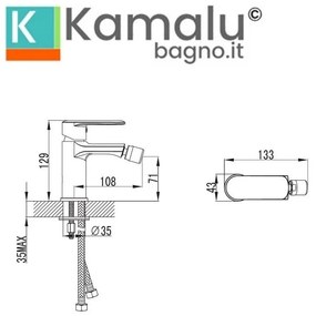 Kamalu - rubinetto bidet in ottone con finitura cromata | modello lara-910b