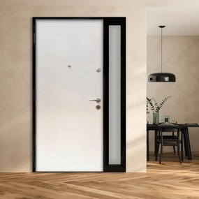 Porta blindata MASTER Maswood con vetro L 80 x H 210 cm in legno rovere/bianco, apertura spingere a destra, falso telaio incluso