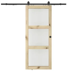 Porta scorrevole con sistema esterno muro 3 finestre H205xL83cm  Legno e Vetro temperato smerig. - ACOSTA II