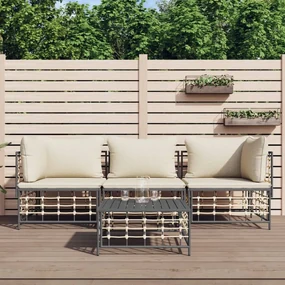 Set divani da giardino 4 pz con cuscini antracite in polyrattan