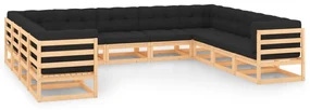 Set salotto giardino 11pz cuscini antracite legno massello pino
