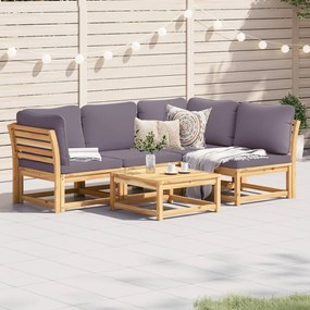 Set salotto da giardino 5 pz con cuscini legno massello acacia