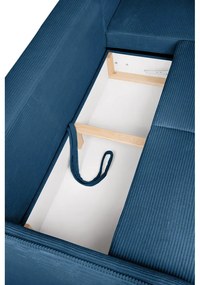 Divano angolare blu allungabile (con penisola a destra) con rivestimento in velluto a coste Tori – Bonami Selection