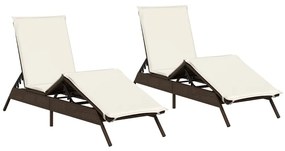 Lettini prendisole 2 pz con cuscini marrone in polyrattan