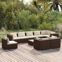 Set Divani da Giardino 10 pz con Cuscini in Polyrattan Marrone 3102634