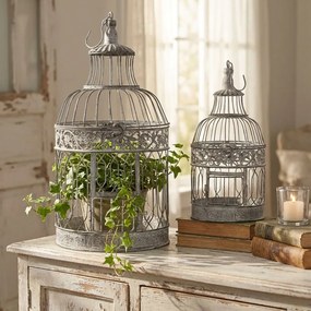 DORIAN - set di 2 gabbie rotonde bianco ossidato