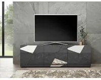 Mobile porta Tv con 3 ante e specchi Grigio lucido, ZLCMADPT-G