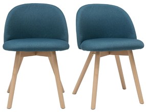 Sedie scandinave in tessuto blu anatra e legno massello di faggio (set di 2) CELESTE