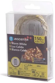 Aigostar -Catena LED natalizia da esterno 150xLED/8 funzioni 3xAA 15,3m IP44 bianco caldo
