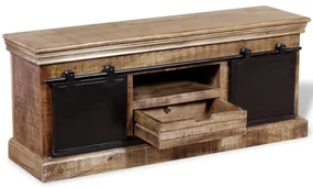 Mobile tv 2 porte scorrevoli legno massello mango 100x40x45 cm