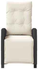 Sedia reclinabile da giardino con poggiapiedi nera polyrattan