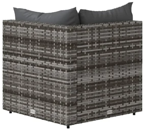 Divano angolare da giardino con cuscini in polyrattan grigio