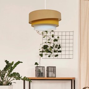 Lampadario Moderno Triplo Cilindro bianco paralume bianco sporco e giallo e oro E27 Ø58cm