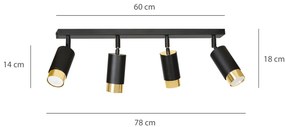 Lampada da Soffitto in Acciaio HIRO 4 Nero Cromo/Oro 4xGU10
