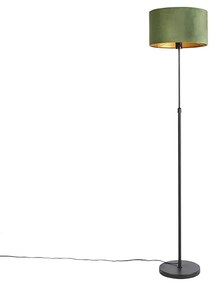 Lampada da terra nera paralume velluto verde oro 35 cm - PARTE