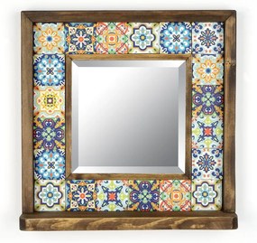 Specchio da parete con mensola con cornice in pietra 32,5x33 cm - Wallity