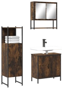 Set Mobili Da Bagno 3 Pz Rovere Fumo İn Legno Multistrato /