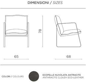 Poltrona in ecopelle imbottita con struttura in metallo CESCA ANTRACITE