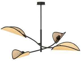 Sospensione Nordica 4 Luci Lotus In Acciaio E Rattan Con Bracci Regolabili