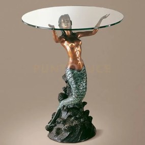 Bronze tavolino in bronzo senza cristallo statua sirena