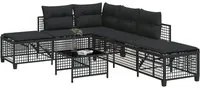 Set Divani ad Angolo 3 pz con Cuscini in Polyrattan Nero 365444