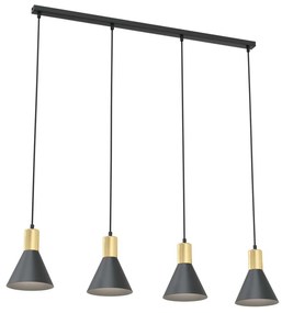 Lampadario 4 Luci Heimdall In Acciaio Nero E Paralumi Conici Nero E Oro