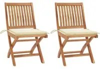 Sedie da Giardino 2 pz con Cuscini Crema in Massello di Teak 3062435