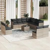 Set Divano Giardino 12 pz con Cuscini Grigio Chiaro Polyrattan 3249671