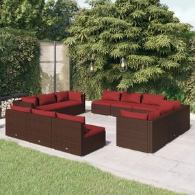 Set Divani da Giardino 12 pz con Cuscini in Polyrattan Marrone