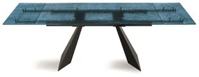 Tavolo allungabile 240 cm WATERS base in metallo Nero e piano in vetro Blu