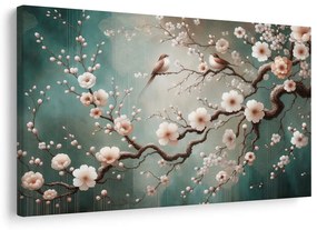 Quadro su tela – Uccellini su ramo di ciliegio