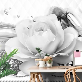 Carta da parati – Rosa in bianco e nero con astrazione