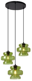 Lampada a sospensione retrò nera con vetro verde a 3 luci - Denise