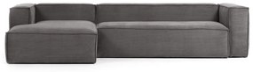Kave Home - Divano Blok 4 posti chaise longue sinistra in velluto a coste spesse grigio 330 cm