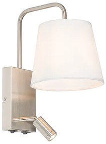 Applique moderno bianco e acciaio con lampada da lettura - Renier
